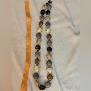 Vintage natural stone long fashion necklace earth tones with gold accents